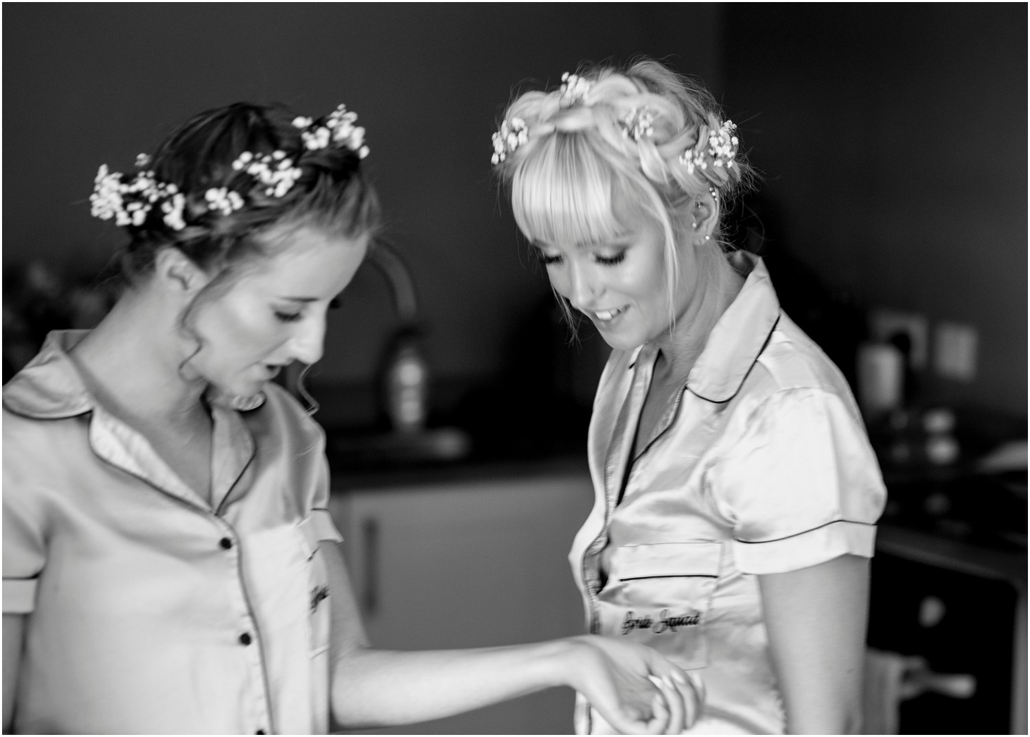 bridesmaids in pyjamas in the coach house in west malling