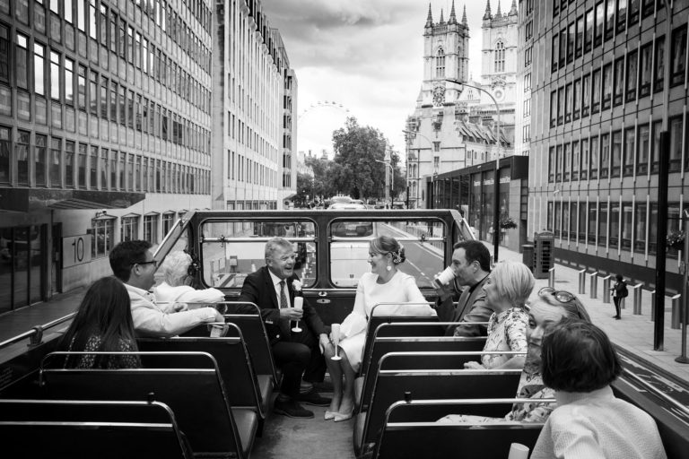 London Town Hall Wedding with Vintage Bus