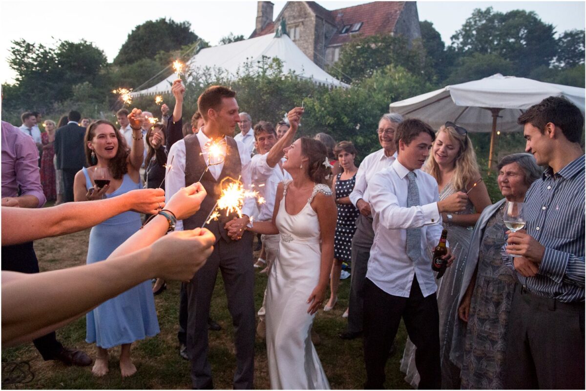 Wardour Castle Chapel wedding sparklers